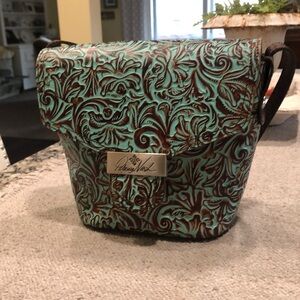 Patricia Nash turquoise and Brown Embossed Leather Bag